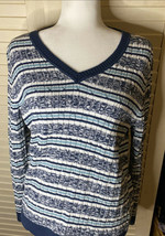 Croft And Barrow V Neck Blue Striped Sweater Womens size Medium - £6.02 GBP