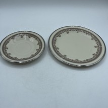 Lenox Lace Point China Salad Plate Gray Floral Platinum Trim 8 1/8 And Saucer - £15.58 GBP