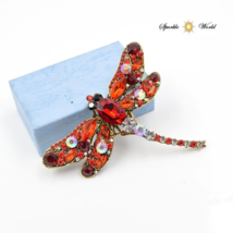 Crystal Red Dragonfly Brooch for Women Large Insect Pin Coat Brooch - £8.92 GBP