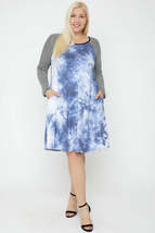 Plus size Blue Round Neck Tie Dye Dress - £31.25 GBP