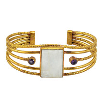 Artisan Crafted Oxidised Cuff with Amethyst and Rainbow Moonstone Jewelry - $34.01