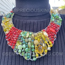 20&quot; Unrepeatable Handmade Sectioned Multicolors Flashy Beads Statement Bib Neckl - £175.88 GBP