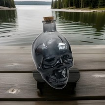 Glass Skull Head Gothic Apothecary Bottle w Cork Stopper Black Halloween - $30.44