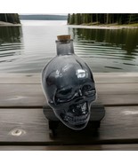 Glass Skull Head Gothic Apothecary Bottle w Cork Stopper Black Halloween - $30.44