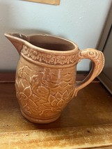 Vintage Unmarked McCoy Tangerine Water Lily Pottery Pitcher w Fish Handle –  - £30.35 GBP