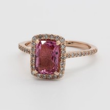 18K Rose Gold Ring Natural Cushion Cut Pink Tourmaline Ring With Diamond Ring  - £641.78 GBP