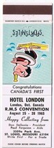 Matchbook Cover Sportsmiles Hotel London Ontario RMS Convention 1965 Sno... - £2.26 GBP