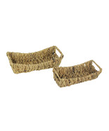 Set of 2 Rectangular Natural Wicker Woven Basket Display Trays Home Décor - £29.97 GBP