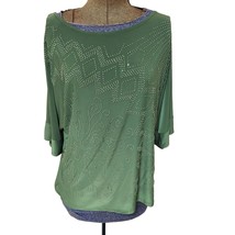 Bleeker &amp; McDougal Green Bead Sequin Embellished Shirt 3/4 Sleeve Womens XL - £11.87 GBP
