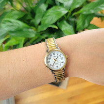 Vintage Timex Indiglo Classic Calendar Gold &amp; Silver Analog Stretch Watch - $54.99