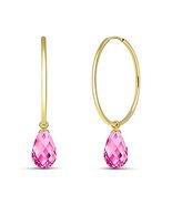 Galaxy Gold GG 14k Solid Gold Hoop Earrings with dangling Pink Topaz - £294.95 GBP