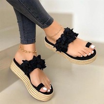 MCCKLE Women Summer Sandals Ladies Open Toe Slip On Flower Platform Thong Shoes  - £28.71 GBP