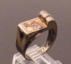 14k GOLD &amp; 925 Silver -Vintage Modernist Carved Solid Ring Sz 9.5 - RG26752 - $87.99