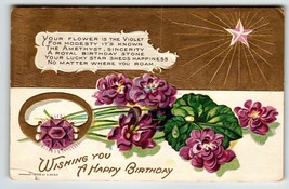Birthday Flowers Gemstone Postcard Violet Amethyst Nash 1908 Star March Embossed - £7.58 GBP
