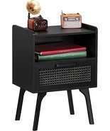 Lerliuo Rattan Nightstand, Side Table With Drawer And Storage, Night Sta... - £50.91 GBP