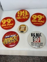 Lot of 6 Vintage Big Mac Hamburger  McDonald&#39;s Badge Pinbacks Pins - £15.52 GBP