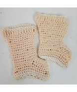 Vintage 1930s Hand Crochet Baby Booties Pink White 2.5 Inch Foot - $17.76 CAD