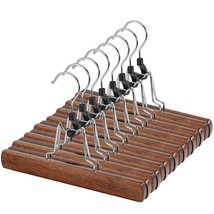 12 Pack Wooden Pants Hangers With Clips Non Slip Skirt Hangers Walnut Trouser Cl - £30.36 GBP