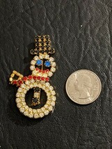 Vintage Rhinestone Snowman Christmas Pin Broach 2.25&quot; Moveable Scarf - $15.37