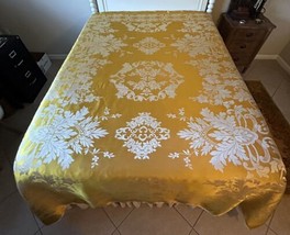 Vintage Italian Gold Damask Bedspread Coverlet 84x98 Shimmery &amp; Gorgeous!! - £97.96 GBP