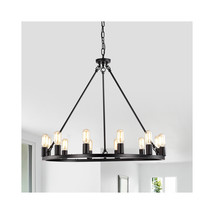 PD001-12MB 47 in. Round Reiss 12-Light Wagon Wheel Chandelier - Metal - $4,162.58 MXN
