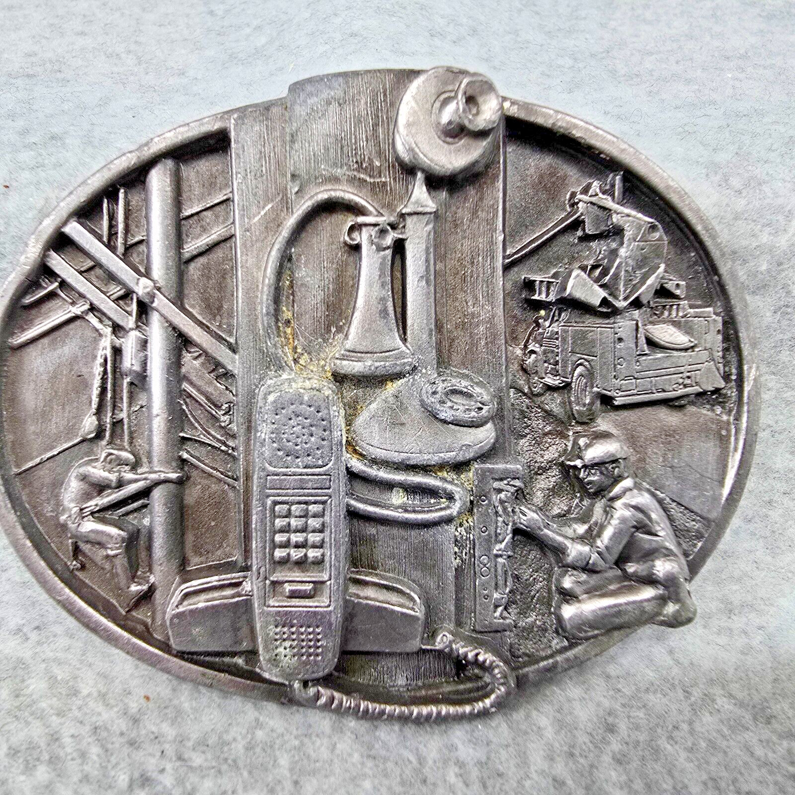 Vintage Siskiyou Belt Buckle Telephone Workers Telecomm Lineman Silverto... - £11.08 GBP