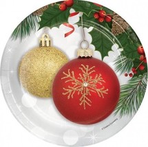 Christmas Ornament Elegance 7 Inch Paper Plates 8 Pack Winter Party Decoration - £8.78 GBP