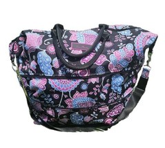 Vera Bradley Alpine Floral Bag Weekender Blue Pink Black Carryon Adjustable - $44.55