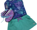 American Girl Blue, Green, Purple Top, Green Skirt, Purple Boots - £26.34 GBP
