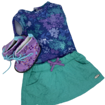 American Girl Blue, Green, Purple Top, Green Skirt, Purple Boots - £26.15 GBP