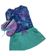 American Girl Blue, Green, Purple Top, Green Skirt, Purple Boots - £26.48 GBP