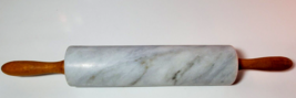 Vintage White Grey Marble Rolling Pin 18&quot; Long 10&quot; Barrel w wood handles No Base - £11.86 GBP