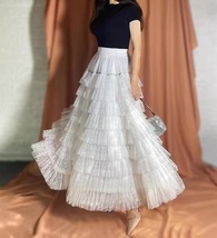 WHITE Tulle Maxi Skirt Women Custom Plus Size Layered Tulle Skirts image 5