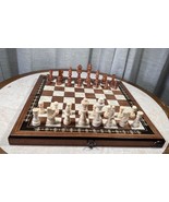Large Quality 17 in Board Handmade Wood Folding Travel Chess set 3.5 in ... - £131.58 GBP