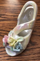 Porcelain Shoe Figurine Yellow Pink Blue Roses Open Toe High Heel - £7.08 GBP