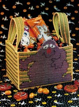 Plastic Canvas Halloween Pumpkin Picture Candle Monster Basket Tote Bag Pattern - $6.99