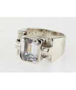 Sterling Silver Bezel-Set Emerald Cut Cubic Zirconia Solitaire Ring - Si... - $327.46 CAD