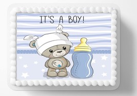 Baby Boy Blue Teddy bear Themed Baby Shower Birthday Edible Image Edible Cake To - $16.47