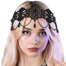 Black Gothic Headbands Chain Beads Rhinestones Hair Chains Festival Lace Head Ch - £22.90 GBP