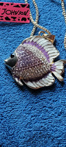 New Betsey Johnson Necklace Fish Purple Rhinestones Shiny Pretty Collectible  - $14.99