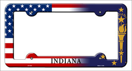 Indiana|American Flag Novelty Metal License Plate Frame LPF-453 - £14.96 GBP