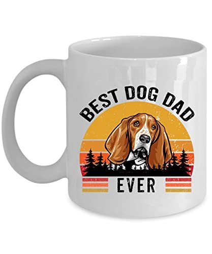 Best Dog Dad Ever Basset Hound Coffee Mug 15oz Ceramic Gift For Dogs Lover, Vint