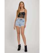 RISEN Acid Light Blue High Rise Rhinestone Strap Embellished Denim Shorts - £35.97 GBP