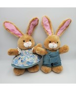 Pair Vintage Applause Stuffed Bunny Rabbit Plush Blue Flower Dress Overalls - $56.42