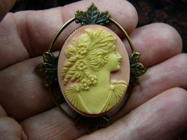 (CS63-2) WOMAN rose roses Ringlet pink oval CAMEO Pin Pendant Jewelry brooch - £23.15 GBP