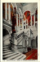 Washington D.C. Grand Staircase Library of Congress Linen Vintage Postcard - £5.99 GBP