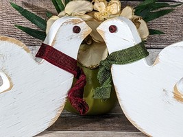 Pair Of 14&quot; Wooden Winter Doves With Scarves Mantle Accents Boho Wedding Decor - £22.63 GBP