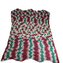 Vintage Crocheted Baby Blanket Afghan 28&quot; x 20&quot;Green Maroon - £31.24 GBP