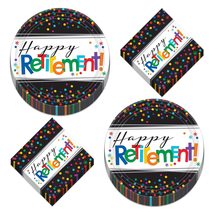 HOME &amp; HOOPLA Happy Retirement Party Paper Dessert Plates and Napkins (Serves 16 - £11.25 GBP+