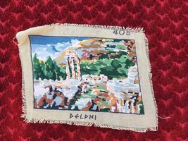 Finished needlepoint tapestry, handmade vintage gobelin needlepoint, lan... - $20.00